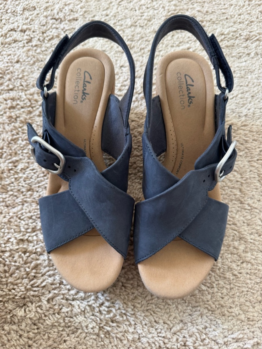Clarks Navy Crisscross Slingback Sandals with Buckle